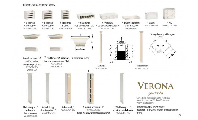 Cokols un karnīzes skapji un plaukti VERONA GARDEROBA TARANKO V-CK L/P